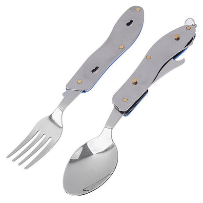 1779 4-in-1 Stainless Steel Travel/Camping Folding Multi Swiss Cutlery Set 