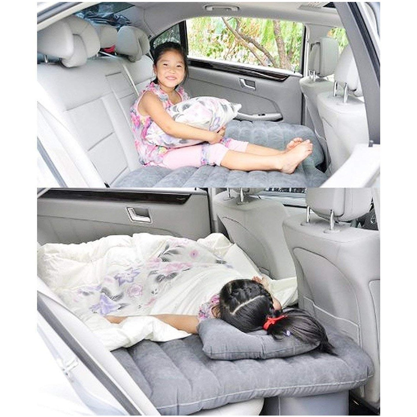 Car Inflatable Bed with 2 Pillows &  Air Pump (Portable) For Travel, Camping, Vacation | Polyester Inflatable Travel Car Bed Air Sofa with Two Inflatable Pillow and Air Pump for Car Back Seat, Air Pump Random Colour