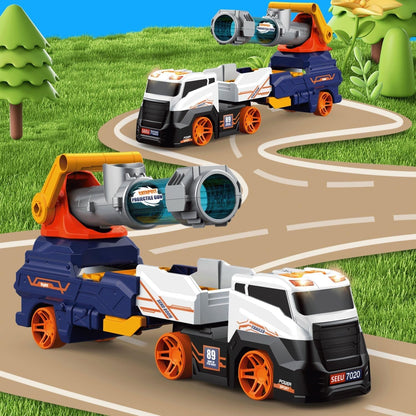 17931 Truck Toys for Kids, Large Truck Toys Include 2 Racing Cars+4 Ball, with Light & Sounds, Eejection & Shooting Transport Cars Toy, Gifts for Boys Girls (Battery Not Included)