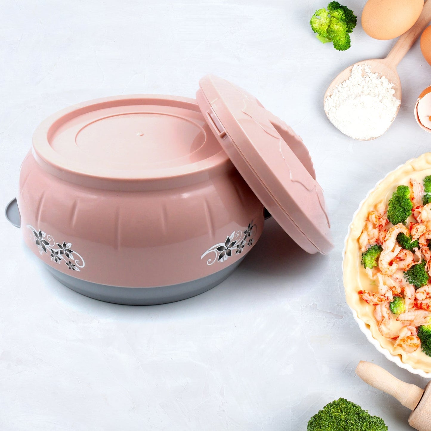 High Quality Steel Casserole Box for Food Searving Inner Steel Insulated Casserole Hot Pot Flowers Printed Chapati Box for Roti Kitchen (Approx 4500 ml)