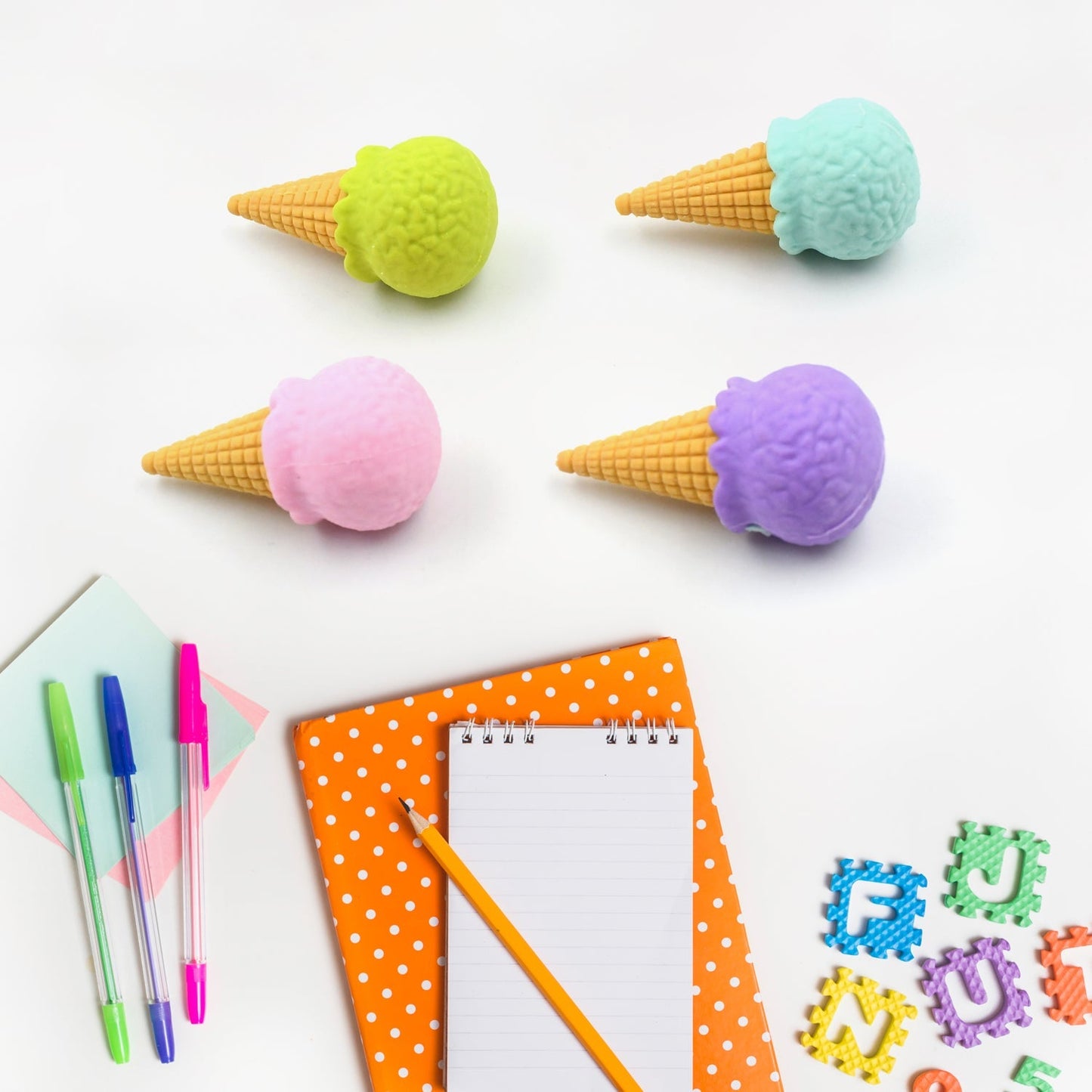 Cone/Donut/ Lolipop/ Ice cream /Eraser for Girls & Boys /Eraser for School B'Day Return Gift Party Doughnut Lollipop Ice Cream Theme Shape Erasers Pencils Set for Kids Educational Stationary kit, School Supplies (1 Set 4 Pc)