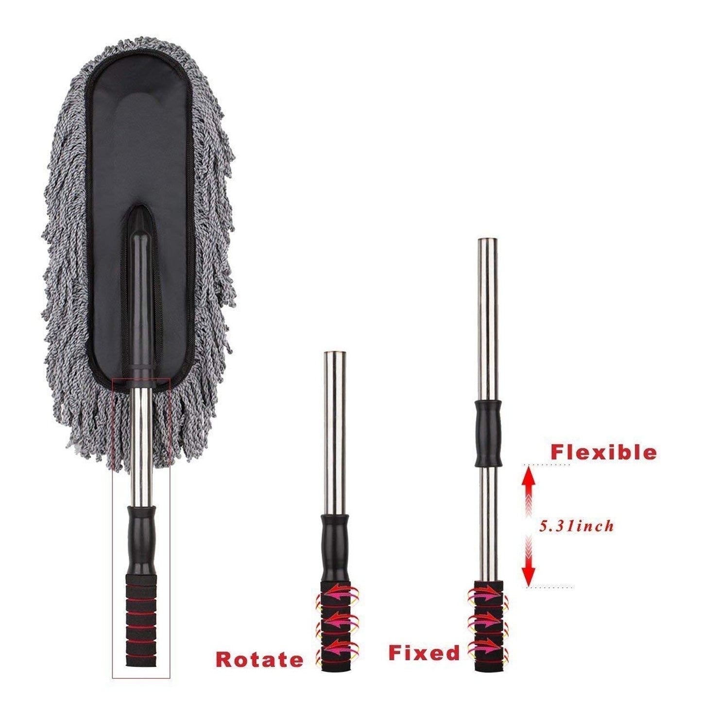 4749 Car Duster, Long Retractable/Soft/Non-Slip/Handle Multipurpose Microfiber Wash Brush Vehicle Interior and Exterior Cleaning Kit with for Car, Boats or Home 