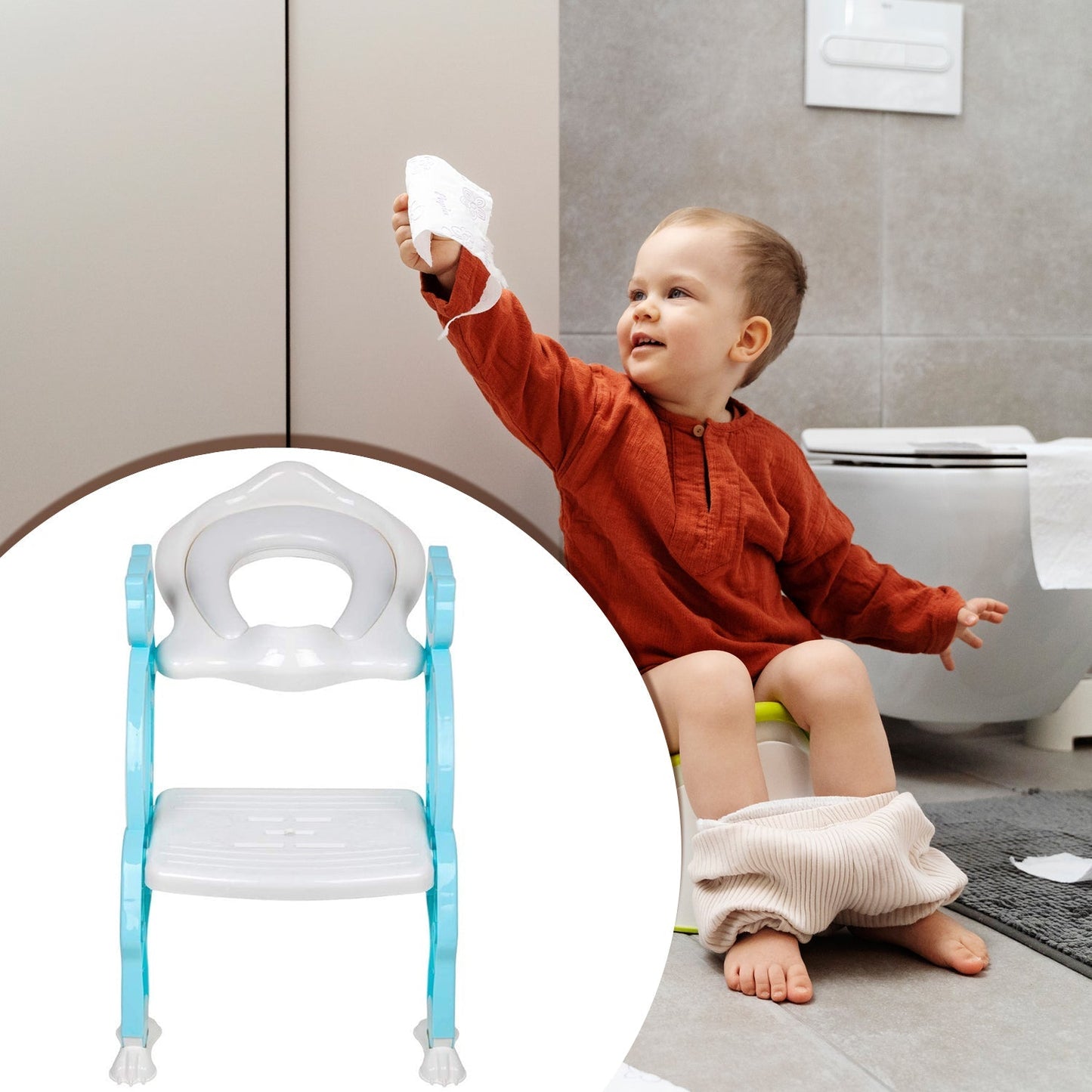 2 In 1 Potty Training Toilet Seat with Step Stool Ladder for Boy and Girl Baby Toddler Kid Children’s Toilet Training Seat Chair with Soft Padded Seat and Sturdy Non-Slip Wide Step, Make Potty Easier For Your Kids (Multi-Color)