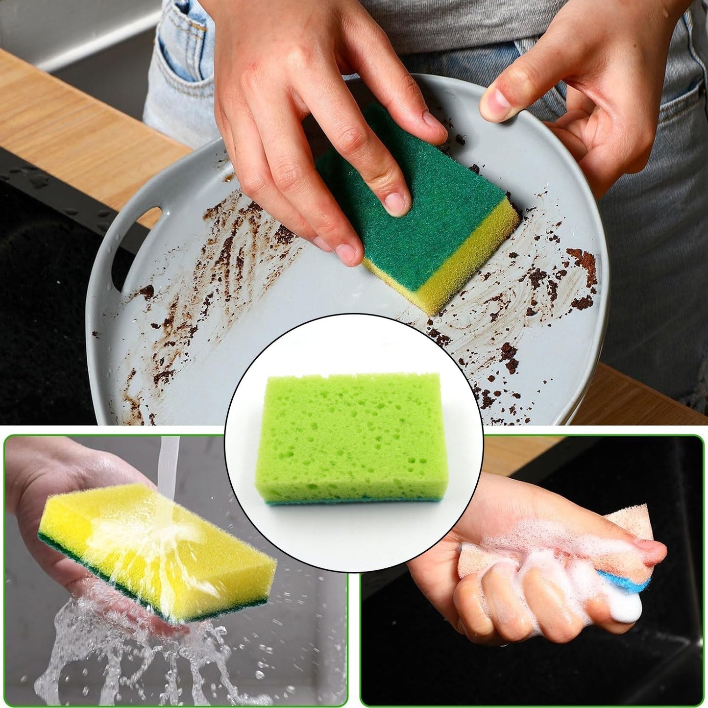 Multi-Purpose Small, Medium & Big 2 In 1 Color Scratch Scrub Sponges, Sponge, Wear Resistance, Dish Washing Tool, High Friction Resistance Furniture for Refrigerator Sofa for Kitchen, Household (1 Pc)