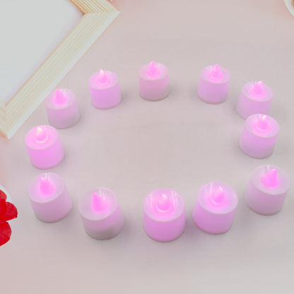 A Pink Flameless LED Tealights, Smokeless Plastic Decorative Candles - Led Tea Light Candle For Home Decoration (Pack Of 12pc) ( Diya , Divo , Diva , Deepak , Jyoti)