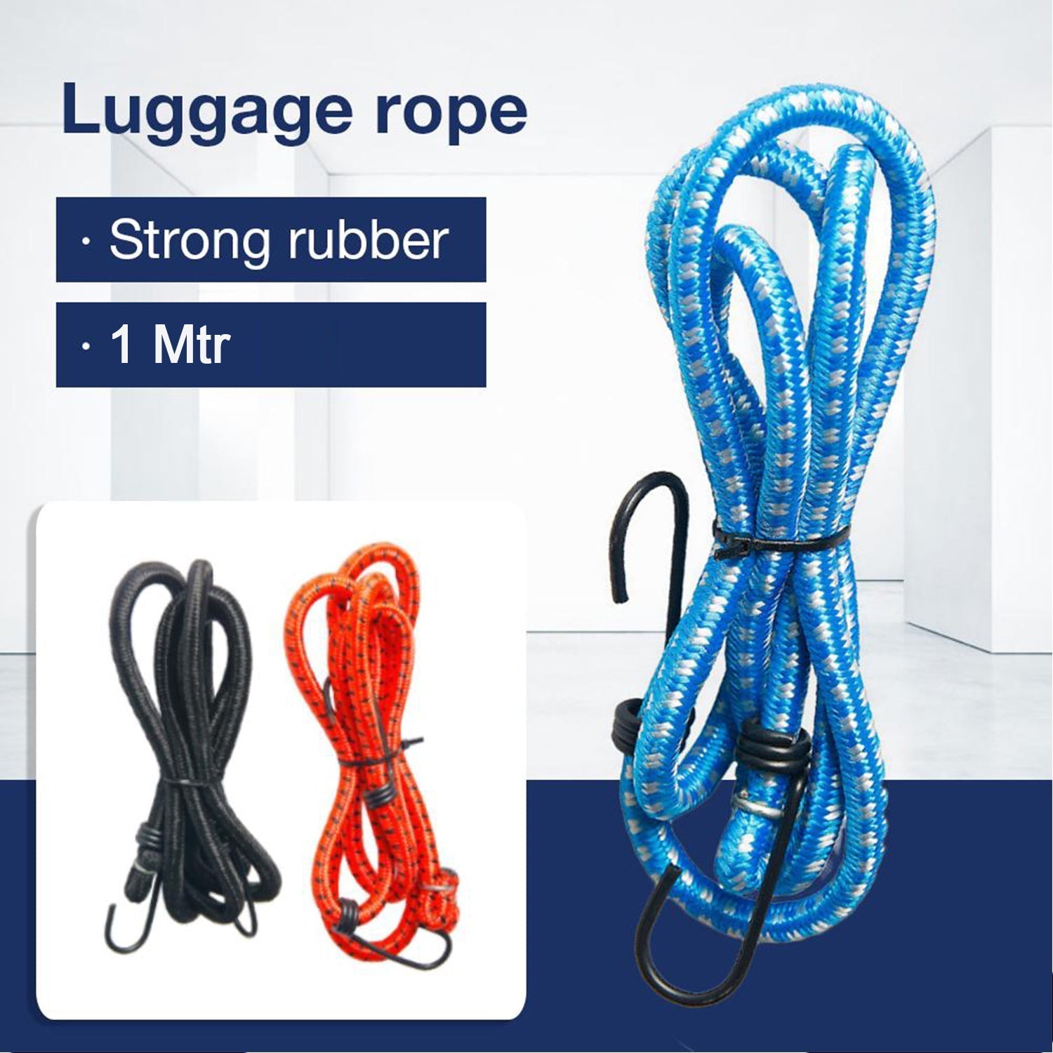 9093 High strength elastic bungee, knee cord cables, luggage tying rope with hooks. (set of 5pc with 1Meter length) 