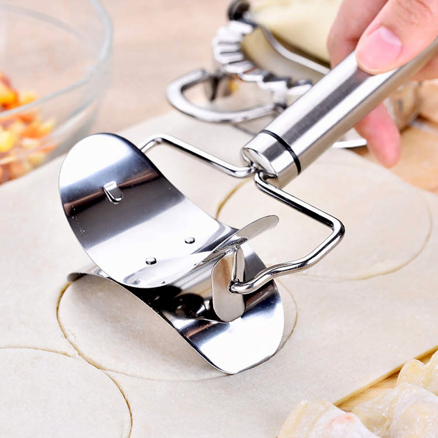 Multifunctional Easy and Fast Stainless Steel Puri cutter roller Machine with Handle for Home Baking Tools for Women, Dough Circle Roller Cutter for Kitchen (1 pc)