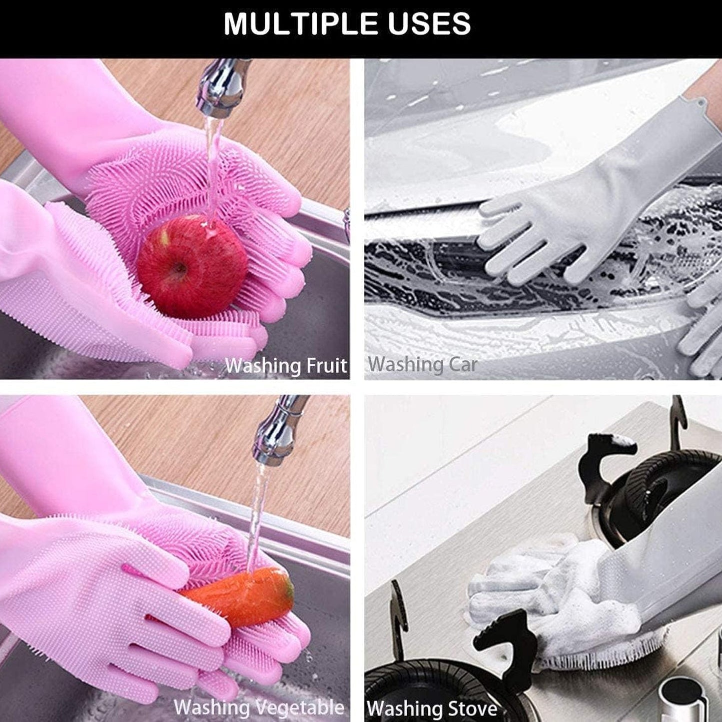 Dishwashing Gloves with Scrubber| Silicone Cleaning Reusable Scrub Gloves for Wash Dish Kitchen| Bathroom| Pet Grooming Wet and Dry Glove (1 Pc Left Hand Gloves)