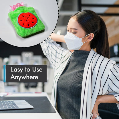 6509 Watermelon small Hot Water Bag with Cover for Pain Relief, Neck, Shoulder Pain and Hand, Feet Warmer, Menstrual Cramps.