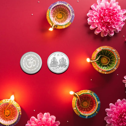 A  Maa Laxmi and Ganesh Ji, Silver color Coin for Gift & Pooja | Silver Coin | Silver Coin / Diwali Gift