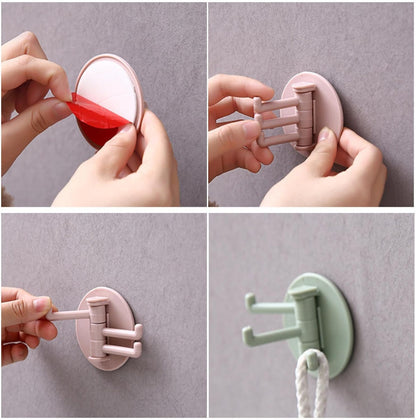 Sticky Hook Household Strong Punch-Free Hook, 180°Foldable Multi-Function Rotatable Hook with 3 Hooks, Suitable for Bathroom, Kitchen, Office (1 Pc)