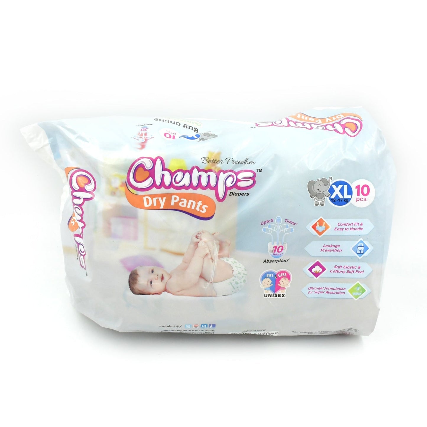 Baby Diaper High Absorbent Pant Diapers,  Champs Soft and Dry Baby Diaper Pants Xl  10 Pcs (Extra Large , XL10 Pieces)