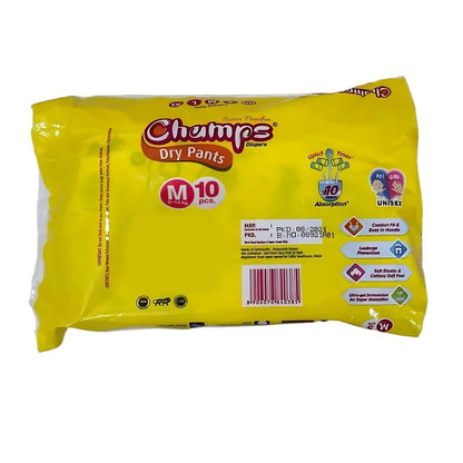 Medium Champs Dry Pants Style Diaper- Medium (10 pcs) Best for Travel  Absorption, Champs Baby Diapers, Champs Soft and Dry Baby Diaper Pants (M, 10 Pcs )