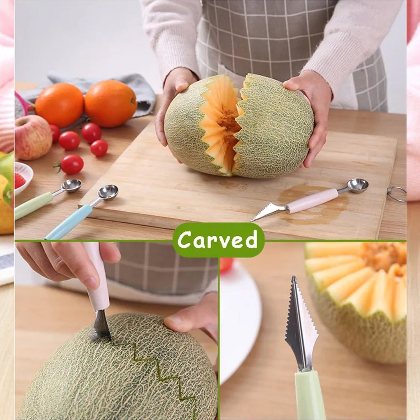 7031 Multifunctional Stainless Steel Fruit, Vegetable Pattern Carving Knife Peeler Corer Spherical Dig Ball Scoop, Garnishing Dig Ball Spoon Kit. 