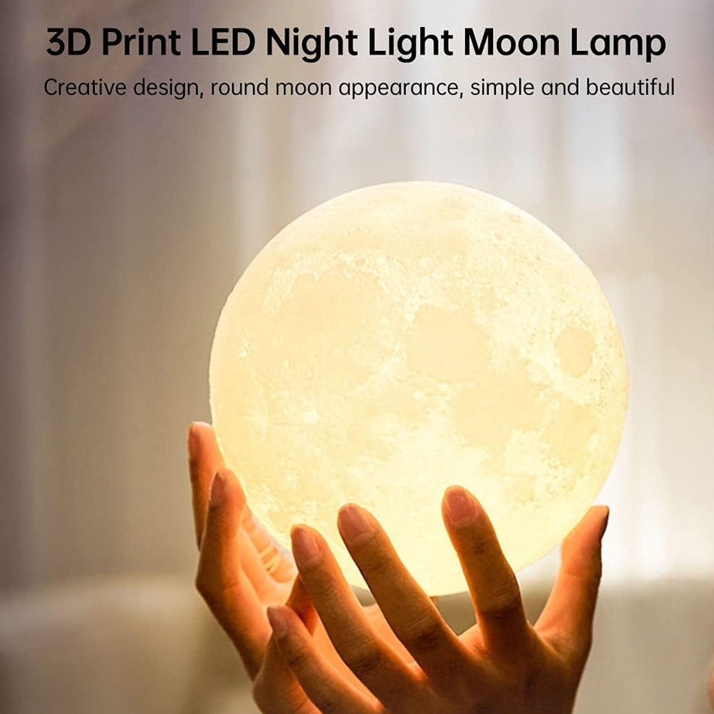 A Moon Lamp3D Printing LED Night Light Moon Light with Stand, Warm & Cool, USB Rechargeable for Kid Lover Birthday Day Gift