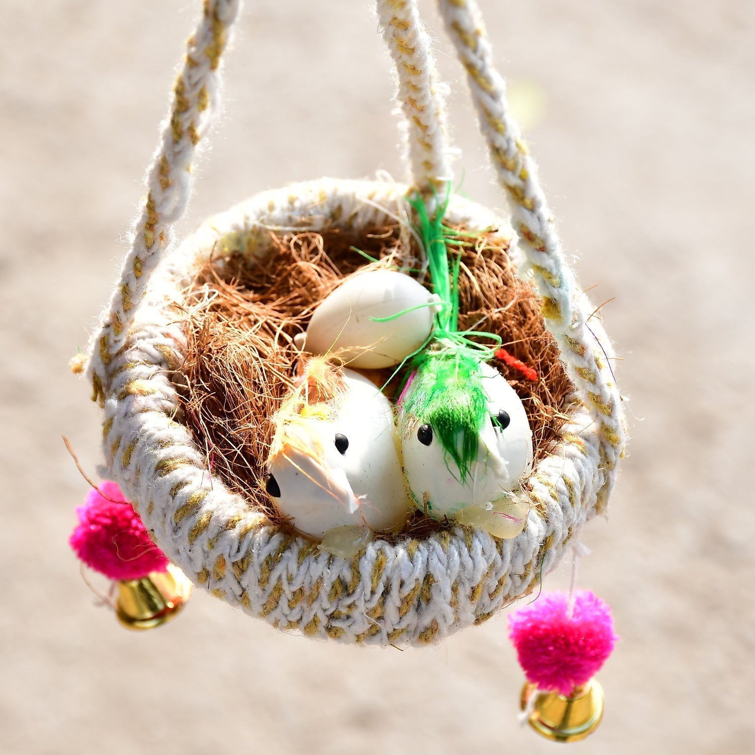 1731A ARTIFICIAL JUTE HANGING BIRDS NEST JHUMAR CHIDIYAN KA GHOSLA With Brown Box 