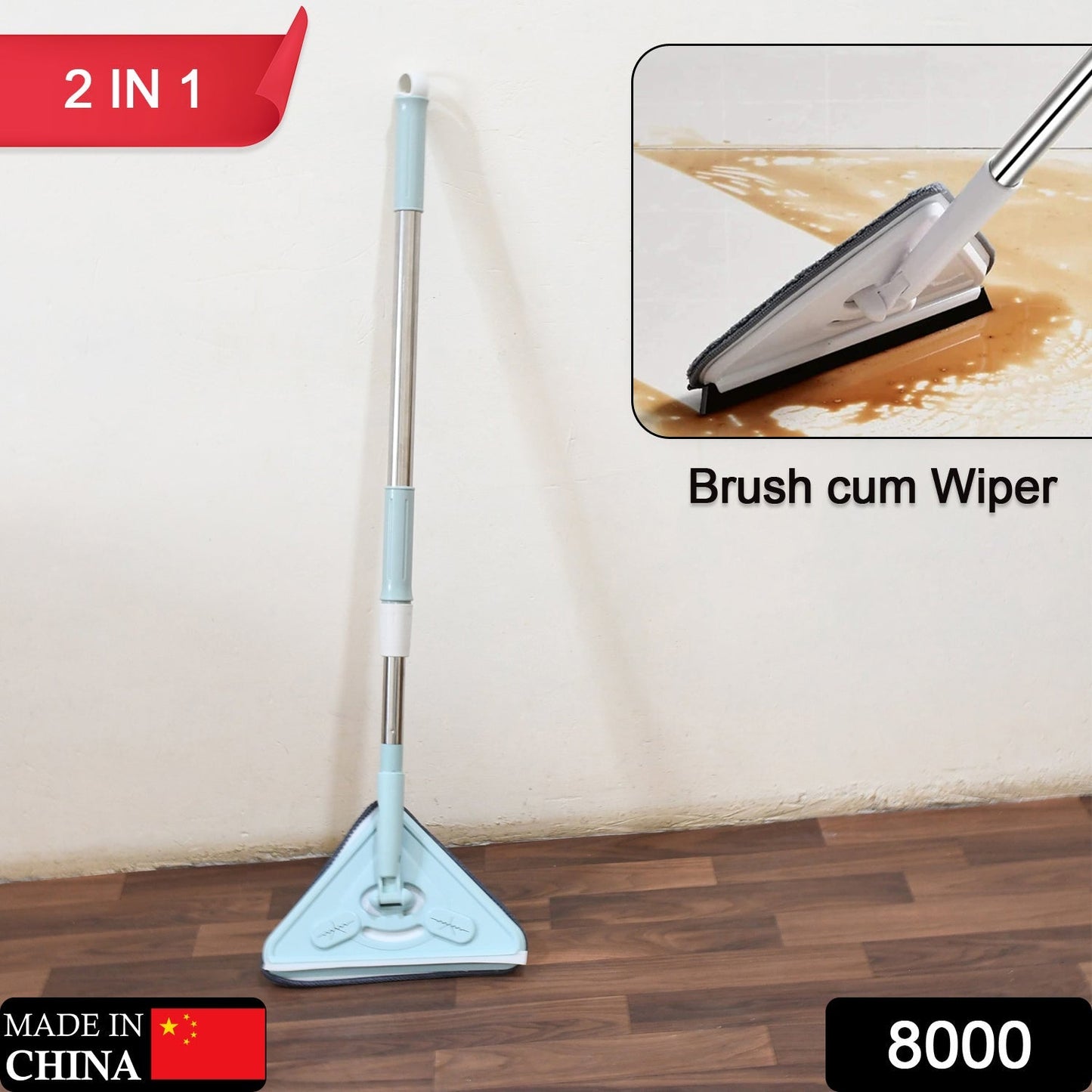 2 In 1 Extendable Triangle Mop Retractable Cleaning Mop Brush & Viper, 360 Degree Rotating Floors Wall Cleaning Mop Dust Mop with Telescopic Handle and Reusable Mop Heads (1 Pc)