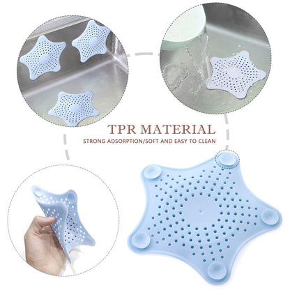 Star Shape Suction Cup Kitchen Bathroom Sink Drain Strainer Hair Stopper Filter, Star Shaped Sink Filter Bathroom Hair Catcher, Drain Strainers Cover Trap Basin(Mix Color 1 Pc)