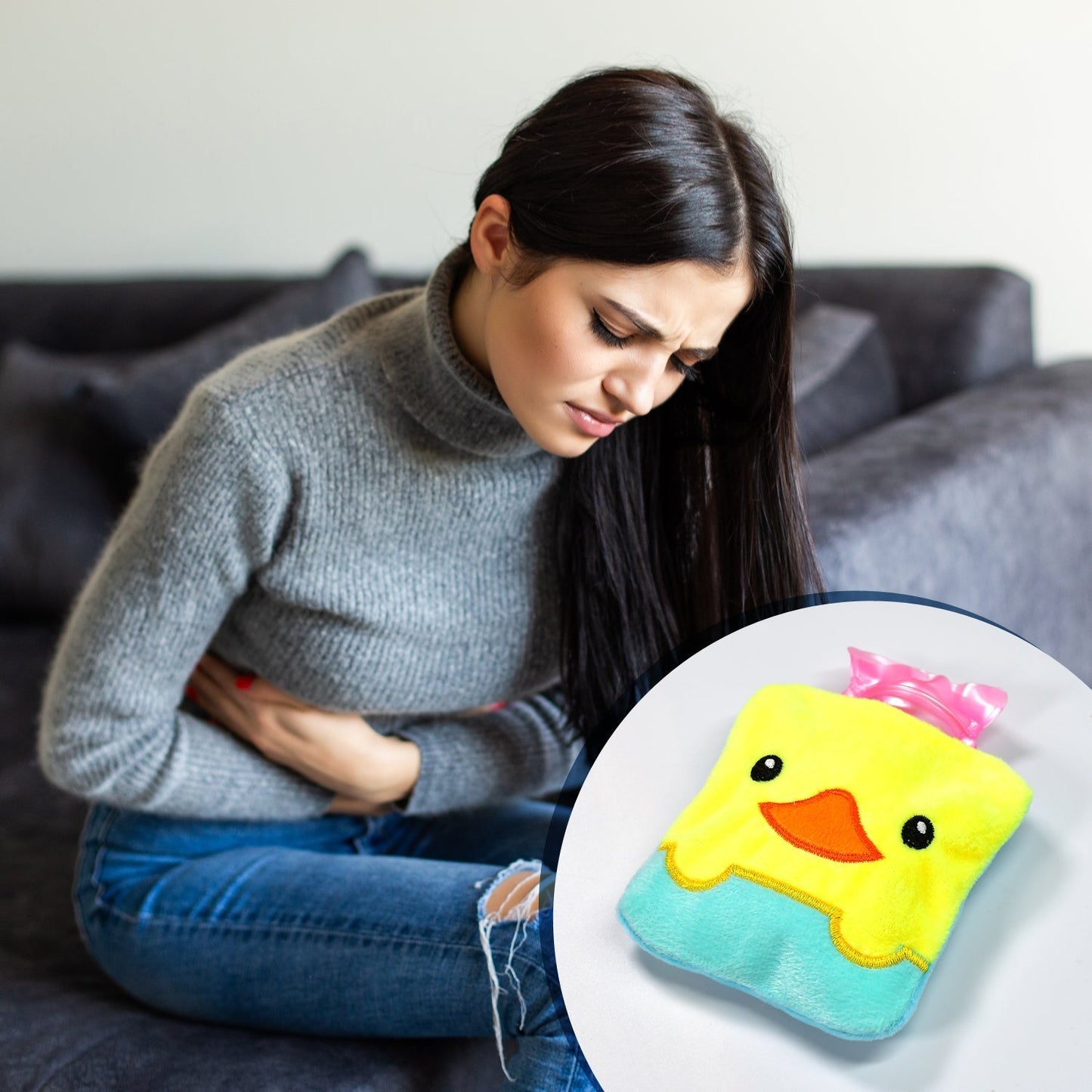 Yellow Duck design small Hot Water Bag with Cover for Pain Relief, Neck, Shoulder Pain and Hand, Feet Warmer, Menstrual Cramps.