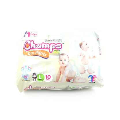 Large Champs Dry Pants Style Diaper- Large (10 pcs) Best for Travel  Absorption, Champs Baby Diapers, Champs Soft and Dry Baby Diaper Pants (L,10 Pcs )