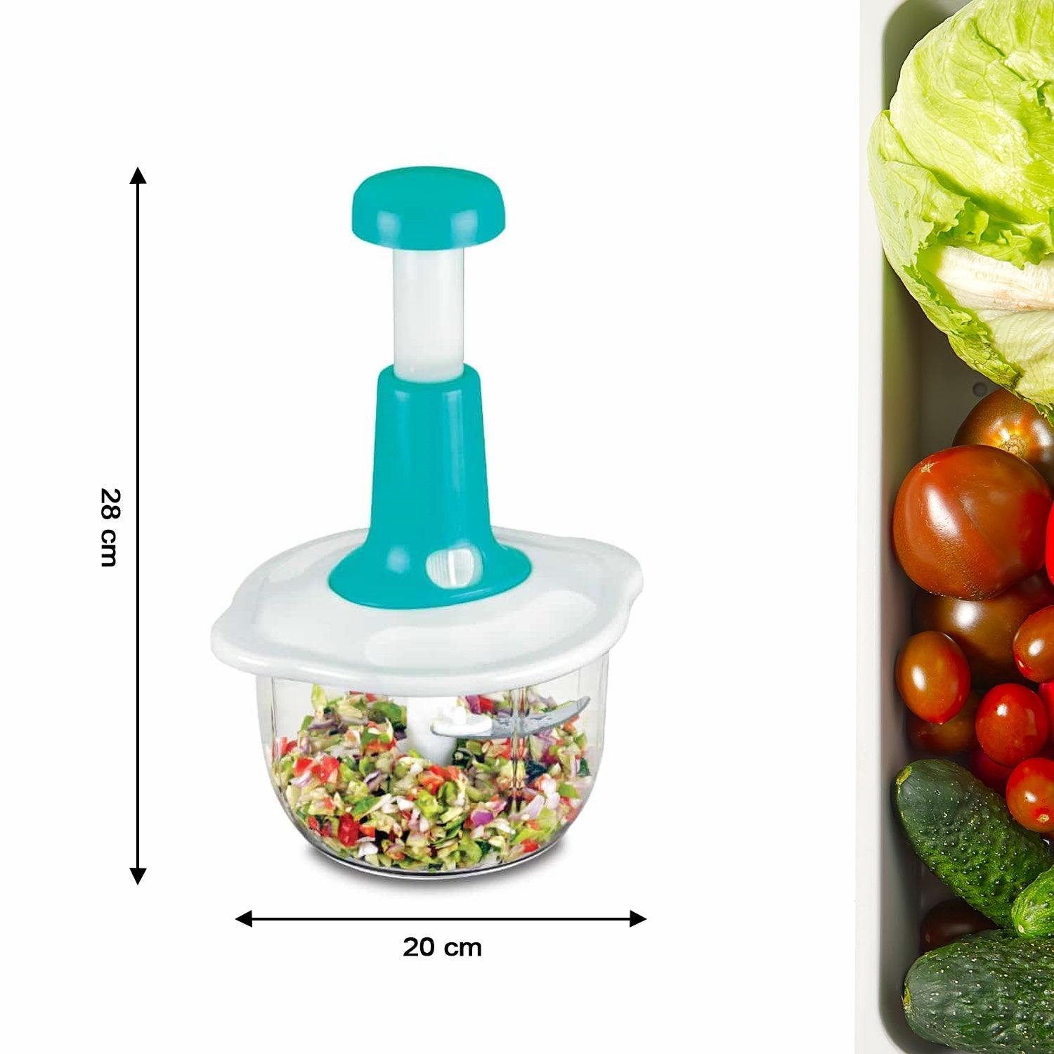 2464 Hand Press Fruits and Vegetable 2 in 1 Push Chopper for Kitchen, 3 Sharp Stainless Steel Blades (1600Ml) 