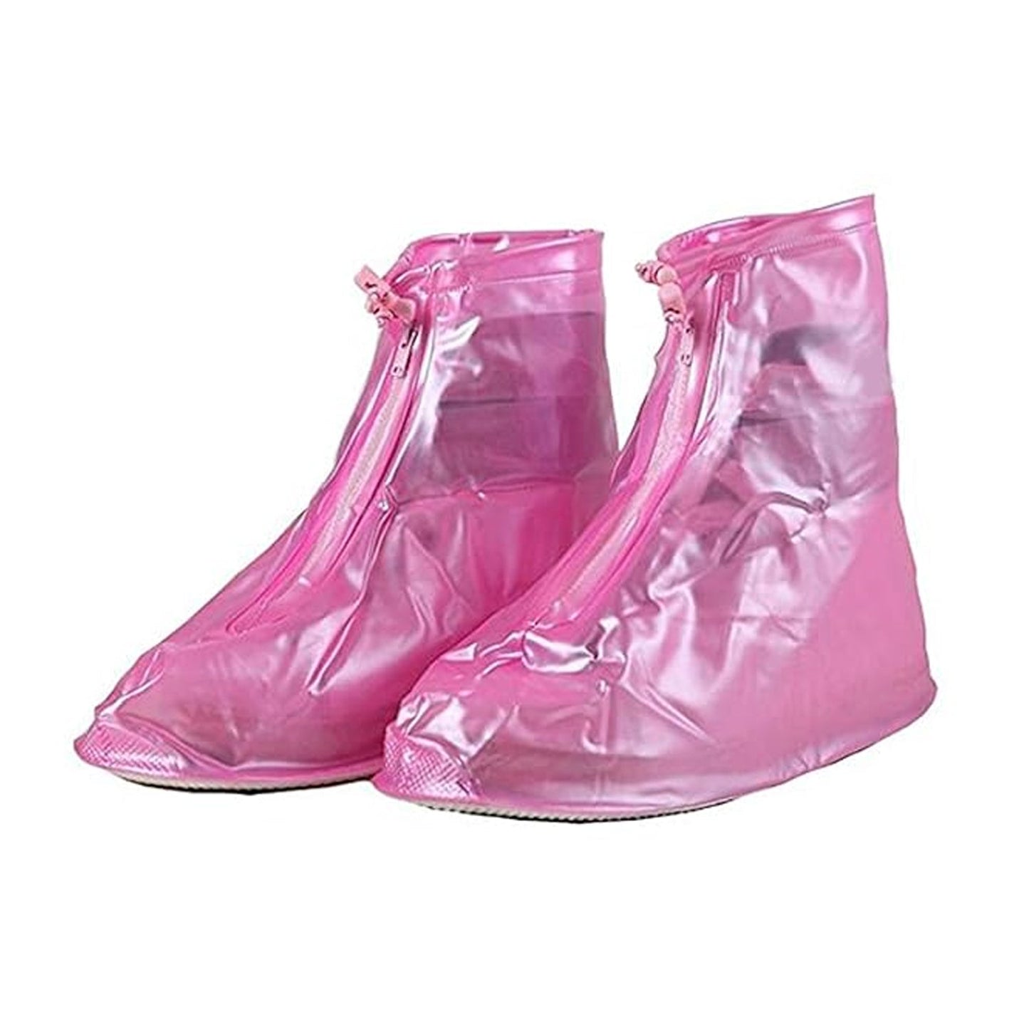 Plastic Shoes Cover Reusable Anti-Slip Boots Zippered Overshoes Covers Pink, Transparent Waterproof Snow Rain Boots for Kids/Adult Shoes, for Rainy Season (L Size1 Pairs)