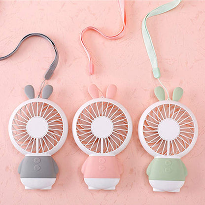 7633 Mini Portable Fan USB Rechargeable Handheld Rabbit Style Color Changing LED Light Pocket Desk Light Fan 