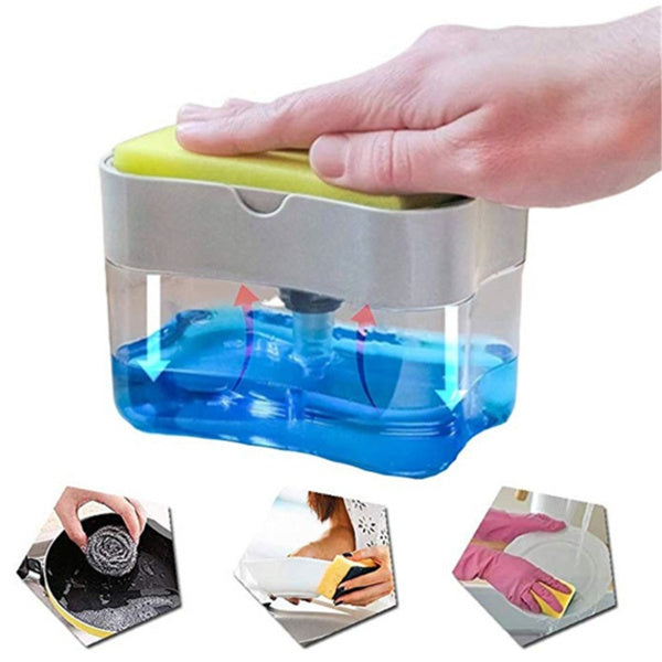 1273 2 in 1 Soap Pump Dispenser Sponge Holder Kitchen Sink Soap Holder Dispenser 