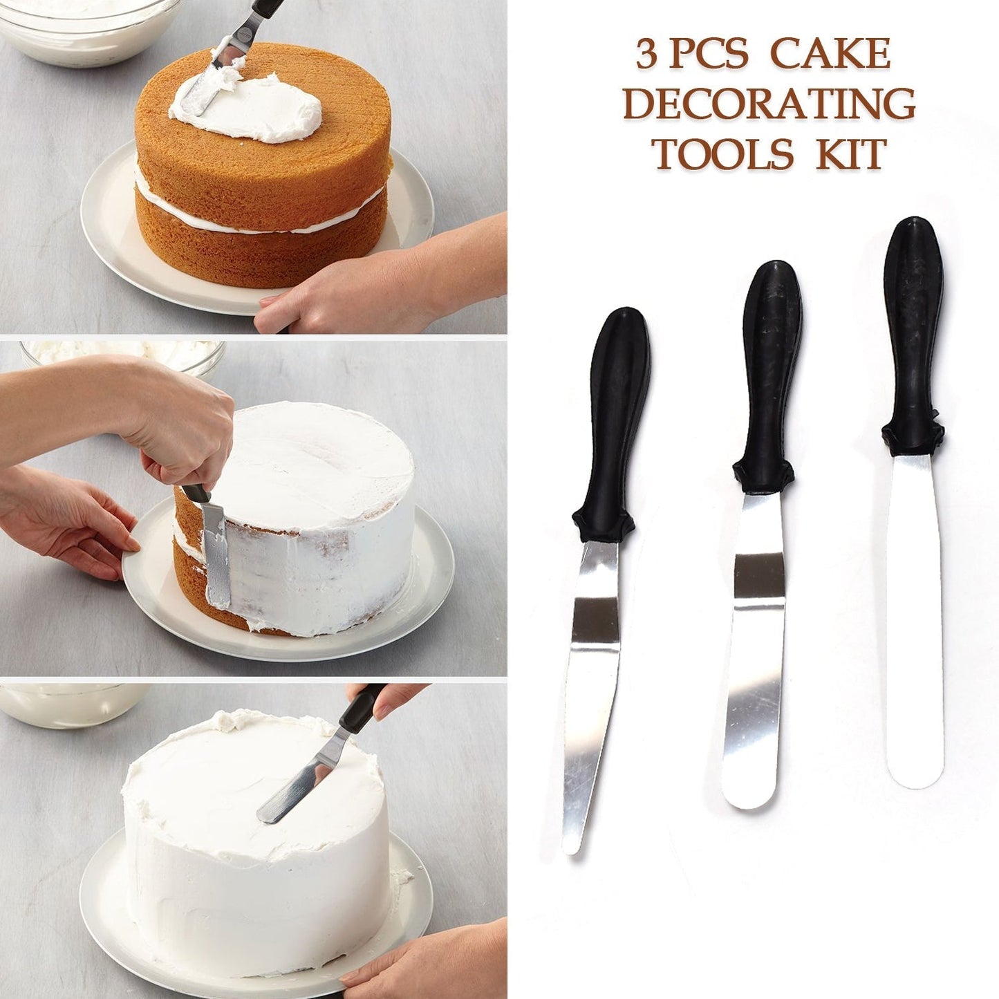 7610 3-in-1 Multi-Function Stainless Steel Cake Icing Spatula Knife Set 