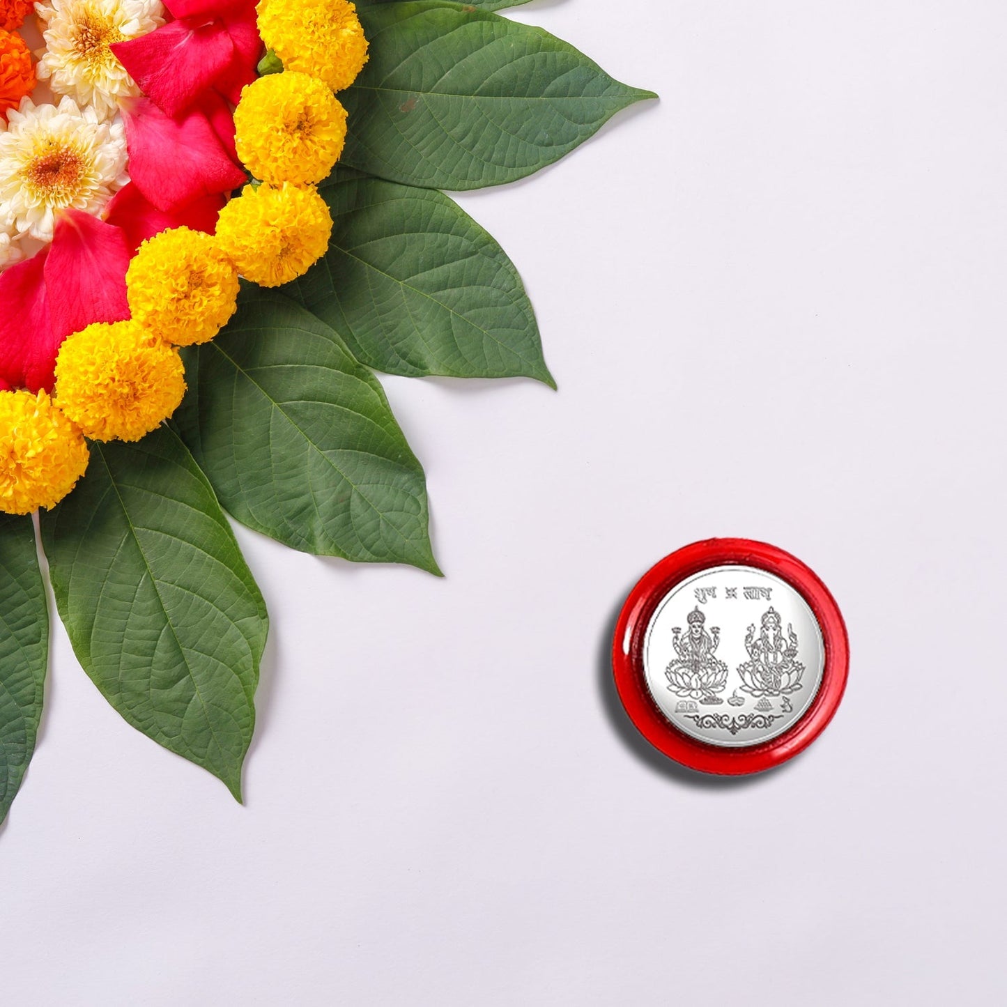 A  Maa Laxmi and Ganesh Ji, Silver color Coin for Gift & Pooja | Silver Coin | Silver Coin / Diwali Gift