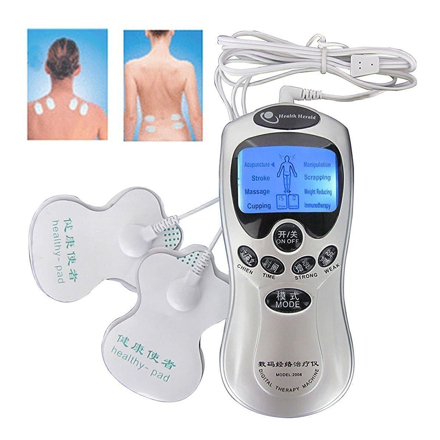 Multifunctional Massager, Health Care Digital Chinese Meridian Tens Therapy Massager Relax Body Muscle Accupuncture Machine 4 Electrode Pads & Charger Adapter and Cable,  Physiotherapy, Electric Digital Therapy neck back Mane Massage