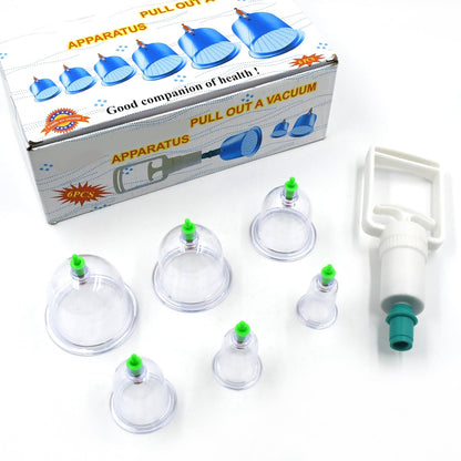 A Vacuum Cupping Set 6 Pcs Kit Pull Out a Vacuum Apparatus Therapy Relax Massagers Curve Suction Pumps