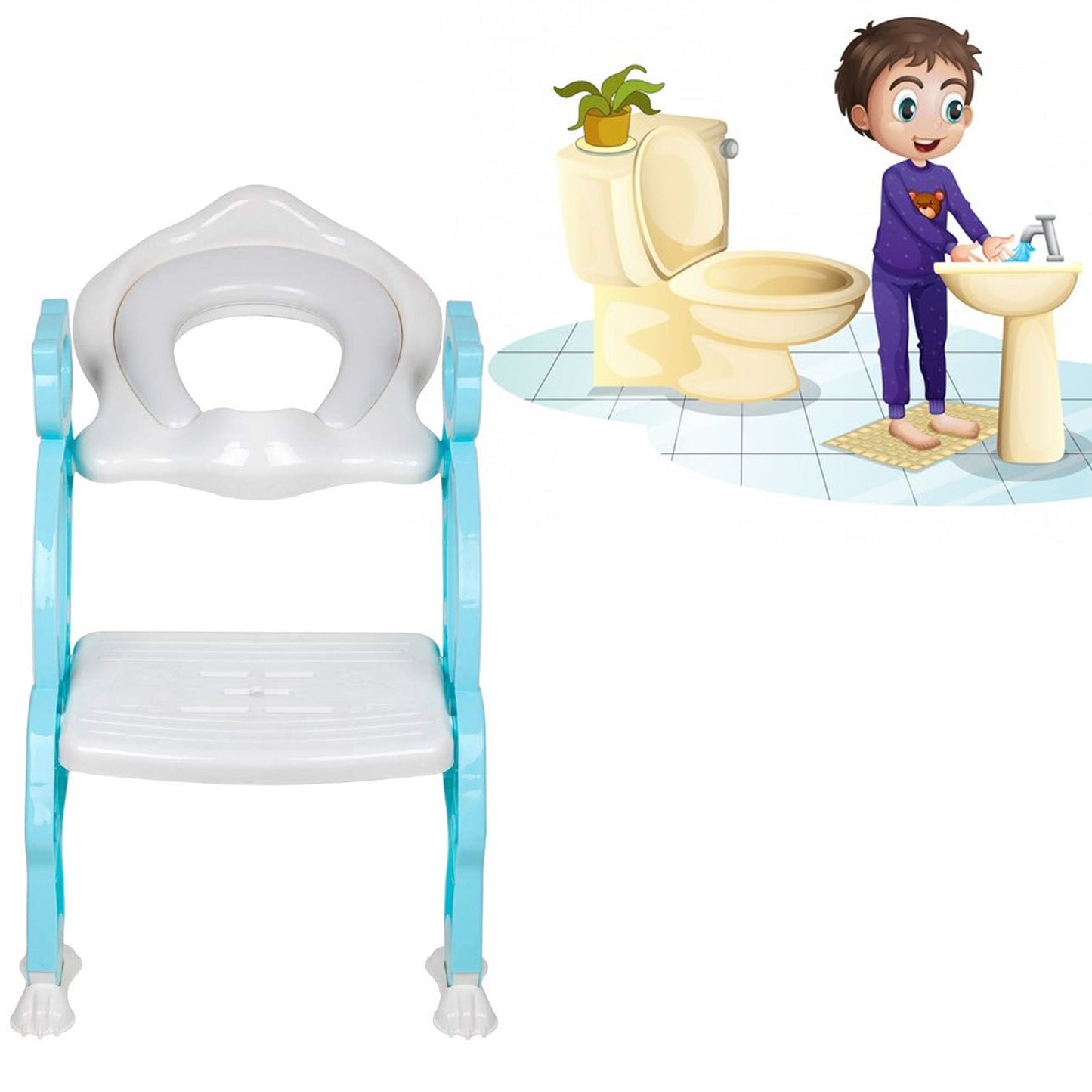 2 In 1 Potty Training Toilet Seat with Step Stool Ladder for Boy and Girl Baby Toddler Kid Children’s Toilet Training Seat Chair with Soft Padded Seat and Sturdy Non-Slip Wide Step, Make Potty Easier For Your Kids (Multi-Color)