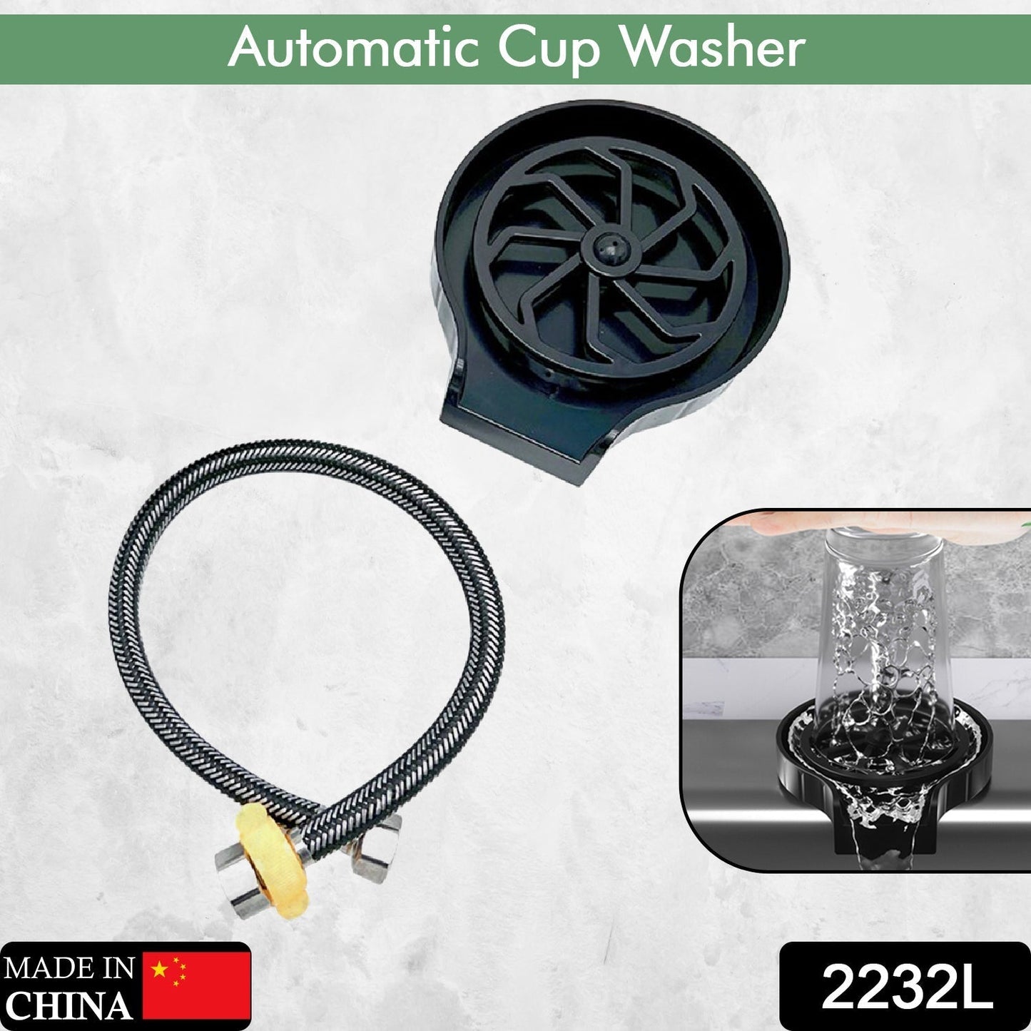 2232L Automatic Cup Washer or Glass Rinser for Kitchen Sink, Black Kitchen Sink Cleaning Spray Cup Washer, Bar Glass Washer. (loose) 