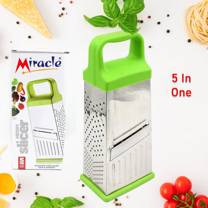 5585 Miracle 5 In 1 Multifunctional Stainless Steel, Cheese Grater With Handle Stainless Steel Material Food Grater For Carrot, Cheese, Panner, Lemon or orange Peel and other Vegetable & Fruit  