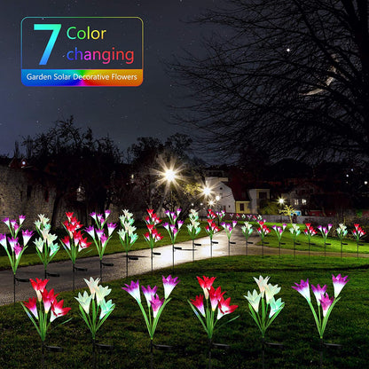 6616B Waterproof Outdoor Solar Lily Flower Stake Lights ( Pack Of 2 pcs ) 