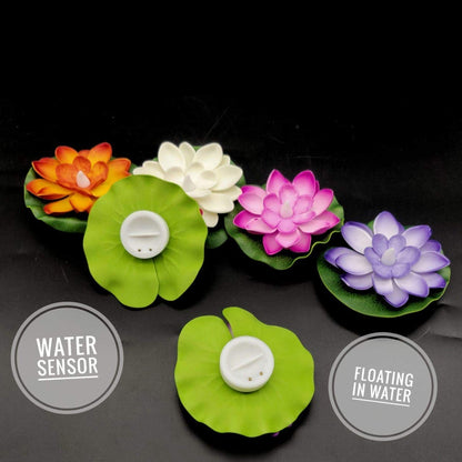 Water Floating Smokeless Candles & Lotus Flowers Sensor Led TeaLight for Outdoor and Indoor Decoration - Pack of 6 Candle Candle (Pack of 6)