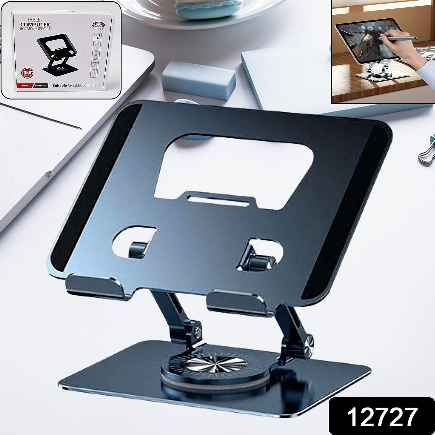 Aluminum Alloy 360°Rotating Bracket, Adjustable Laptop Stand, Portable Foldable Ergonomic Laptop Support