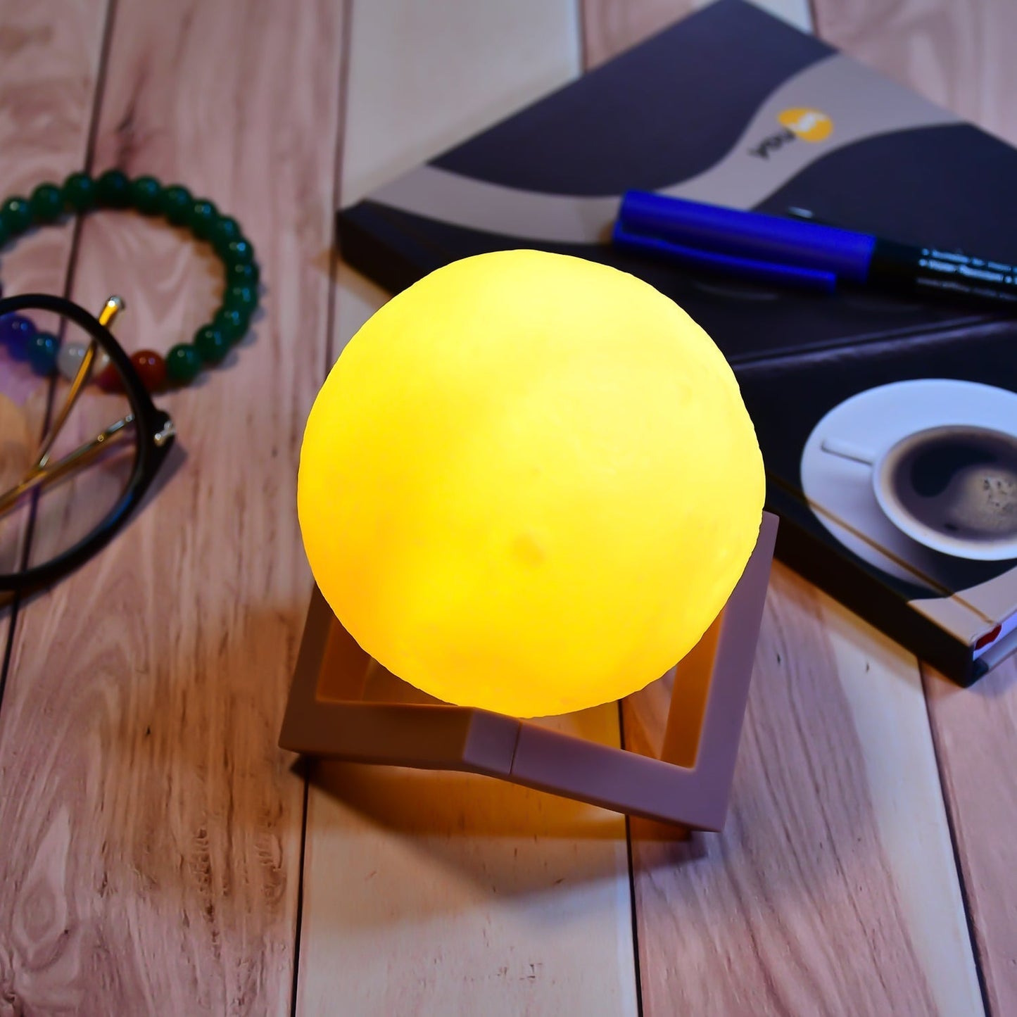 A true home Moon Night LAMP with Wooden Stand Night LAMP for Bedroom