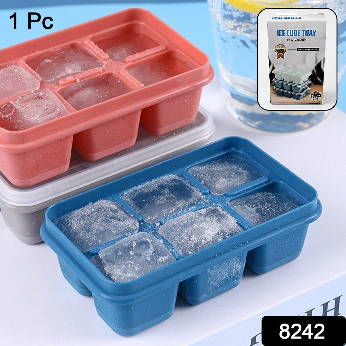 8242 6 Grid Silicone Ice Tray Used In All Kinds Of Places Like Household Kitchens For Making Ice From Water And Various Things And All With Color Box (1 Pc)