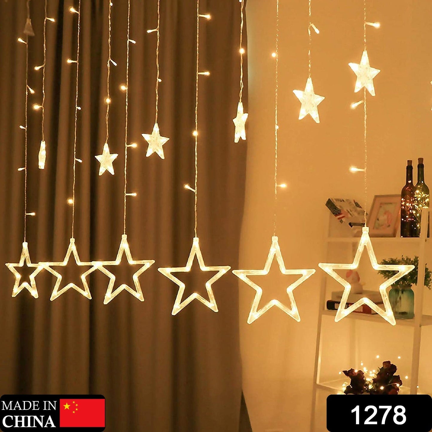 12 STARS CURTAIN STRING LIGHTS, WINDOW CURTAIN LIGHTS WITH 8 FLASHING MODES DECORATION FOR FESTIVALS