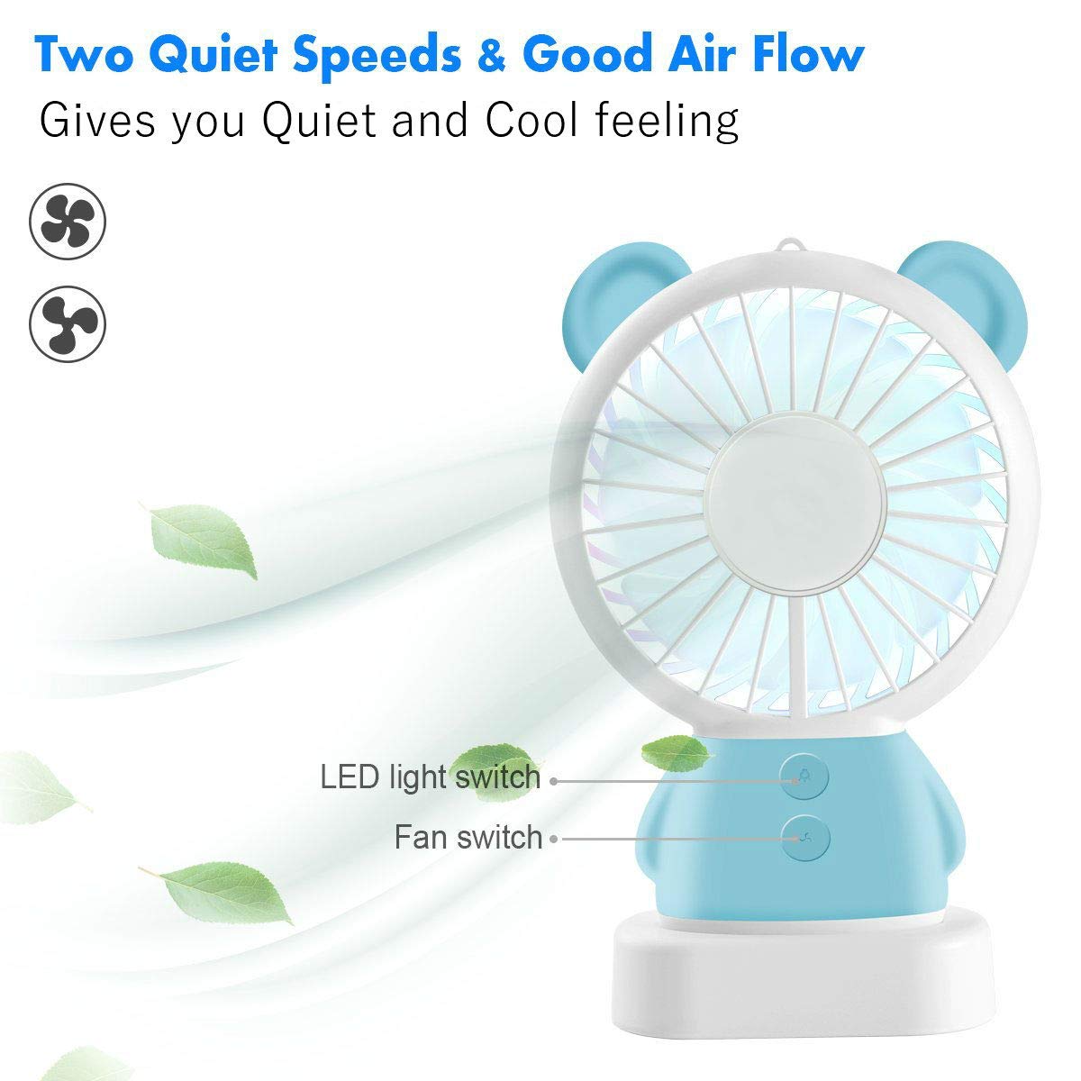 7632 MINI PORTABLE FAN USB RECHARGEABLE HANDHELD BEAR STYLE COLOR CHANGING LED LIGHT POCKET DESK LIGHT FAN 