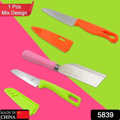 Stainless Steel Knife For Kitchen Use, Knife Set, Knife & Non-Slip Handle With Blade Cover Knife, Fruit, Vegetable,Knife Set (Mix Design 1 Pc)