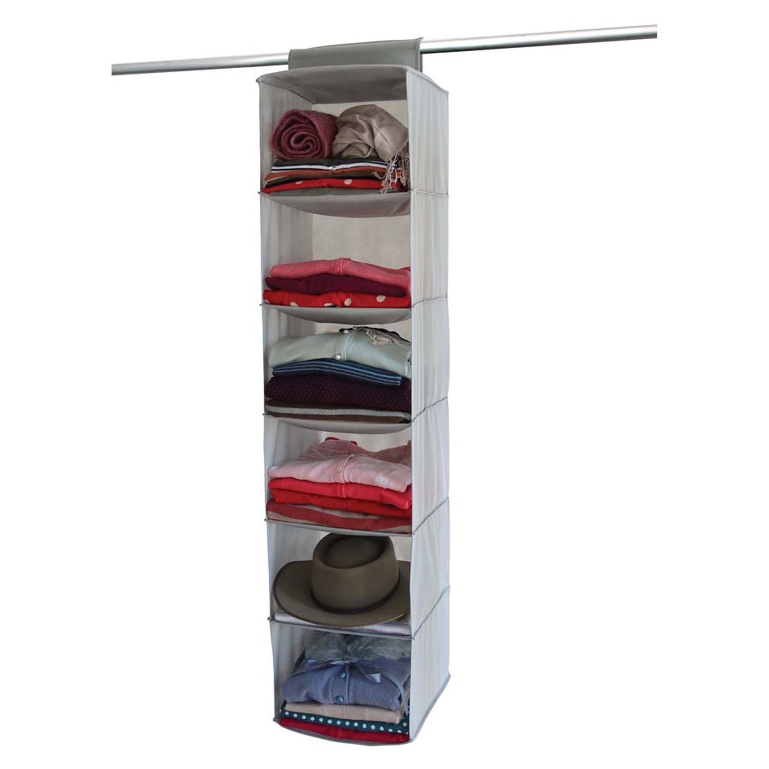 6741 Non-Woven Fabric Cloth 6 Selves Hanging Storage Wardrobe Organizer with PVC Zippered Closure 6 Layers Chain Cloth 