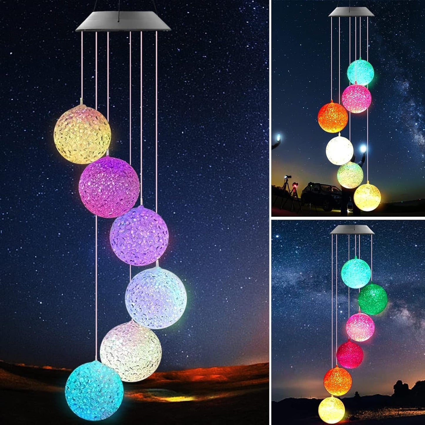 L Solar Crystal Ball , Color Changing Solar Powered LED Hanging Light Mobile for Patio Yard Garden Home Outdoor Night Decor, Gifts