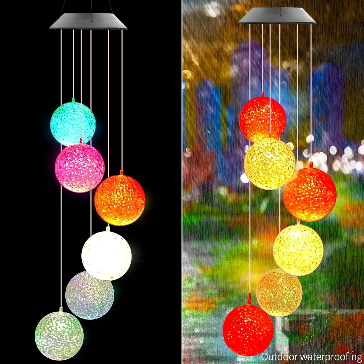 L Solar Crystal Ball , Color Changing Solar Powered LED Hanging Light Mobile for Patio Yard Garden Home Outdoor Night Decor, Gifts