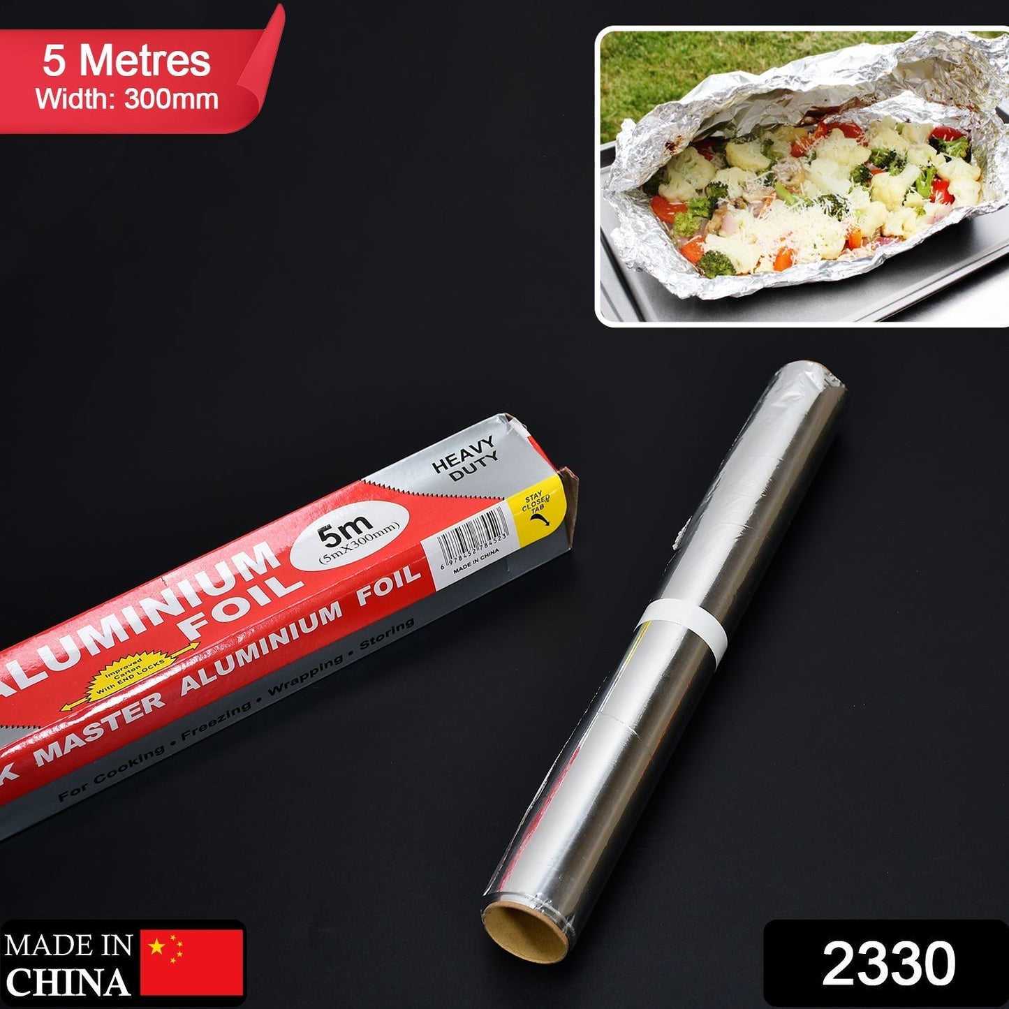 2330 Aluminum Foil Roll Heavy Duty Non Stick Thick Aluminum Foil Sheet Baking Grilling Tool (5mX300mm) 