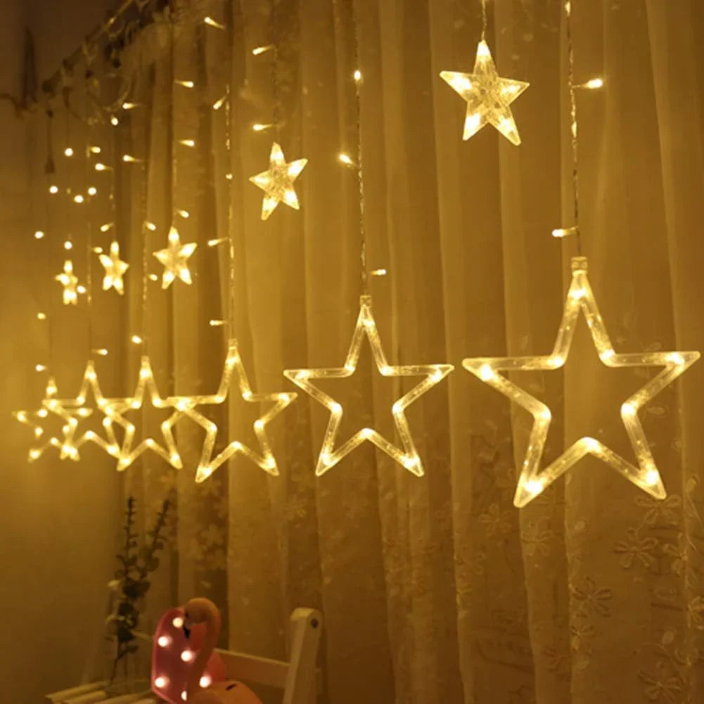 12 Stars LED Curtain String Lights with 8 Flashing Modes for Home Decoration, Diwali & Wedding LED Christmas Light Indoor and Outdoor Light ,Festival Decoration  (Warm White)