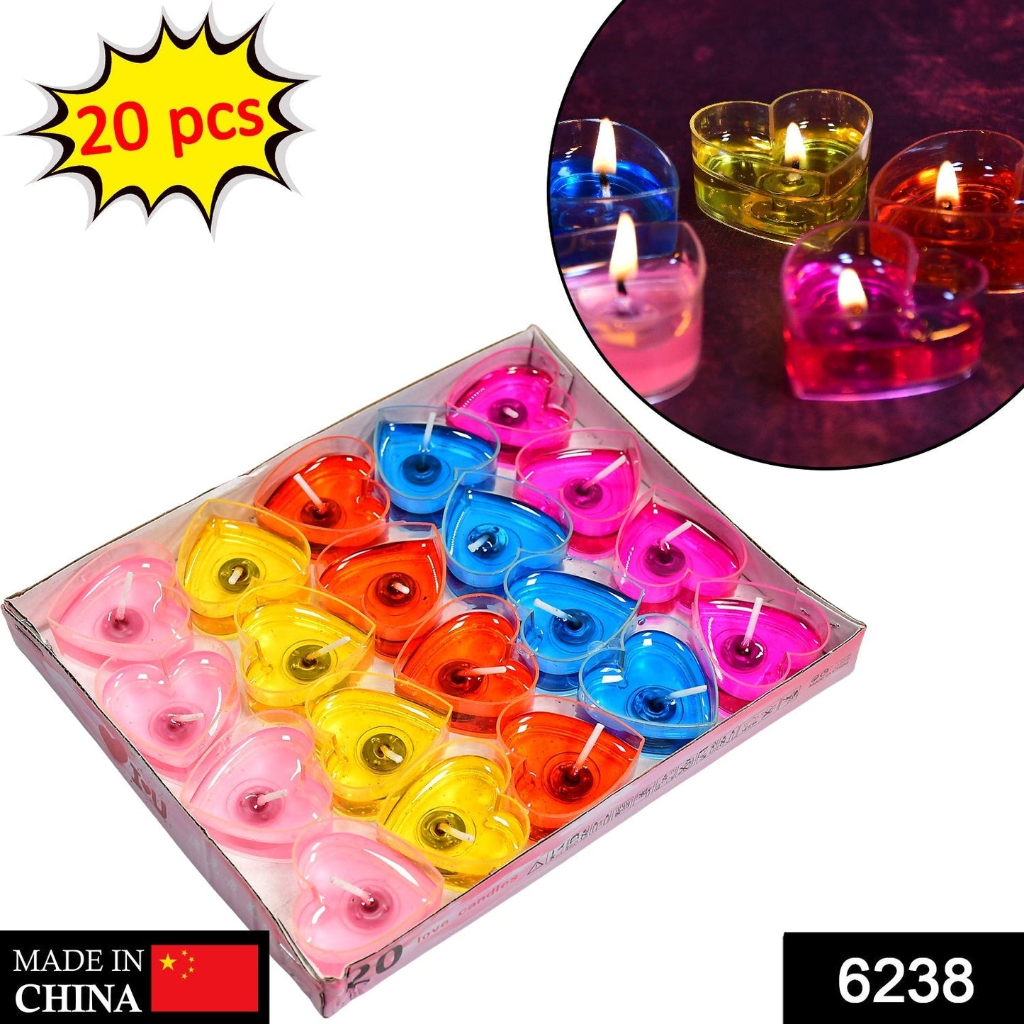 6238 Heart Shape Wax Scented Candles. (Pack of 20 pcs) 