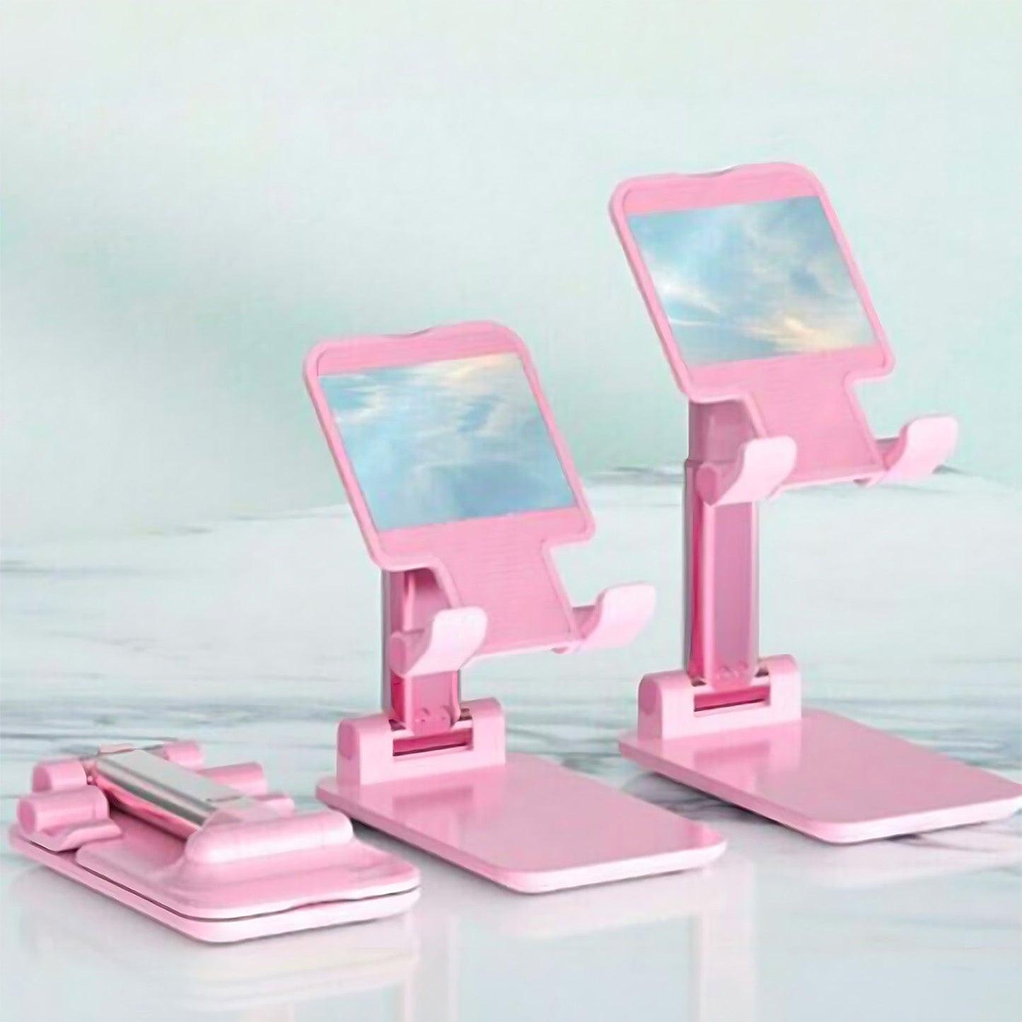 A DESKTOP CELL PHONE STAND PHONE HOLDER WITH MIRROR FULL 3-WAY ADJUSTABLE PHONE STAND FOR DESK HEIGHT + ANGLES PERFECT AS DESK ORGANIZERS AND ACCESSORIES